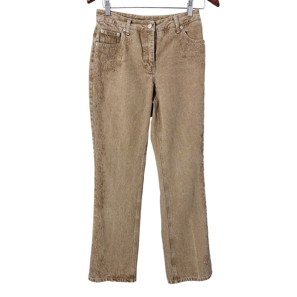 Vintage Jeanology Collection Beaded Cotton Tan Straight Leg Jeans Women's Size 4